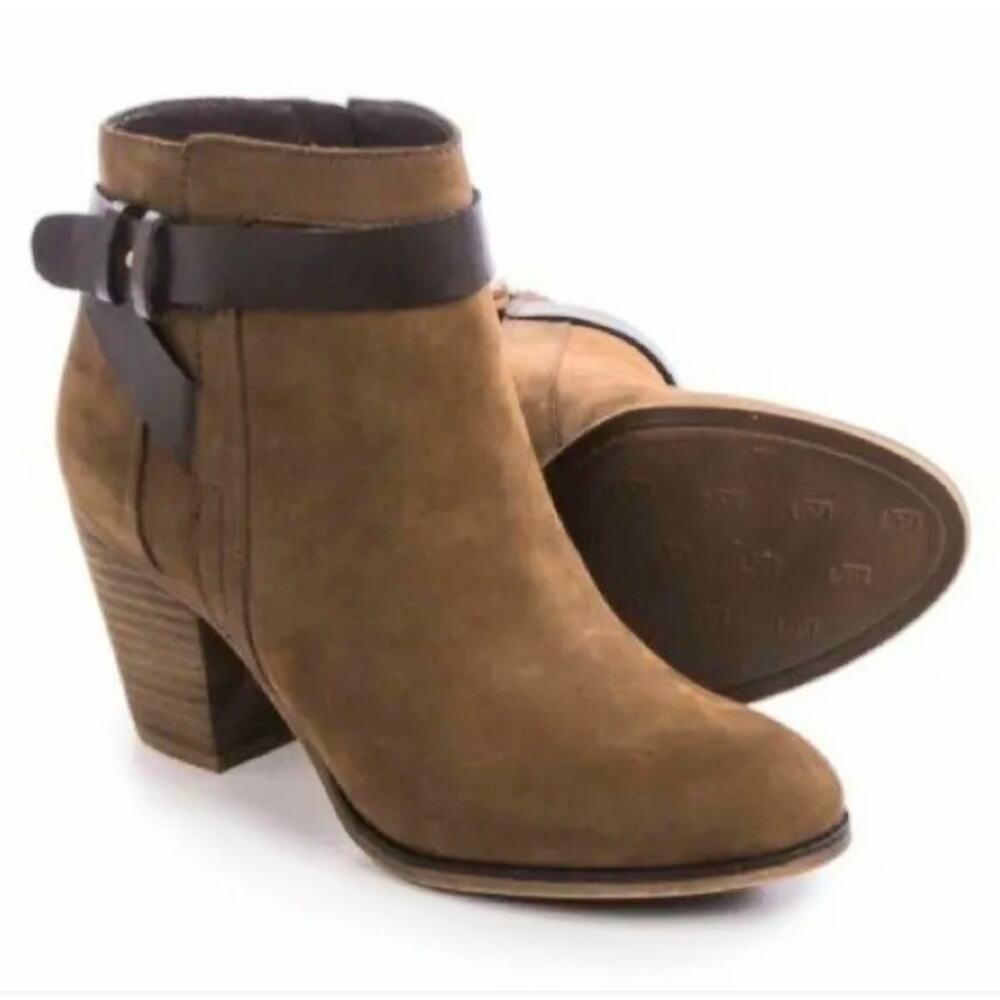 Franko Sarto "Dotty" Brown Leather Chunky Stacked Heel Ankle Bootie sz 6